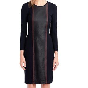 J. Crew Pencil Dress Women's Size 2 Black Blue Leather Stretch Knit Midi